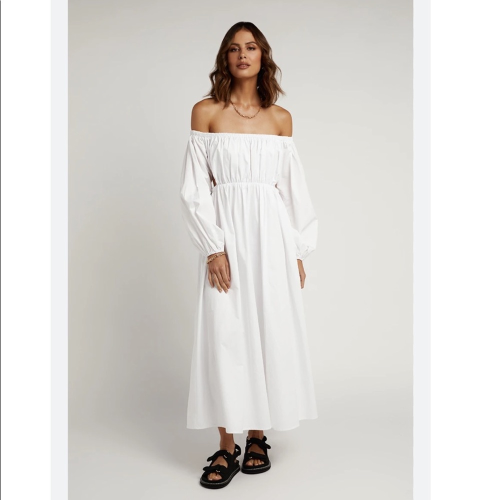 DISSH Ava White Off Shoulder Midi Dress